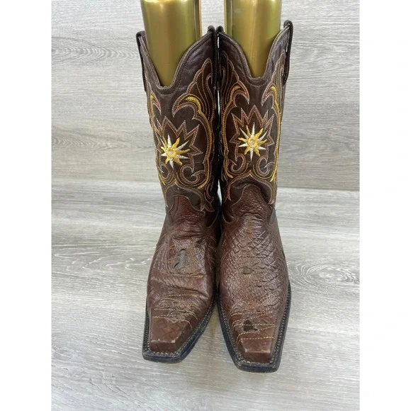 Jugo Men's Western Boot Brown Leather Snip Toe Cowboy Croc Print Shoes